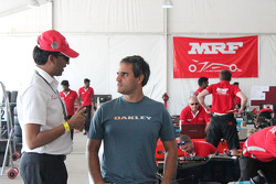 Juan Pablo Montoya with J. Anand, Head of operations of Team MRF