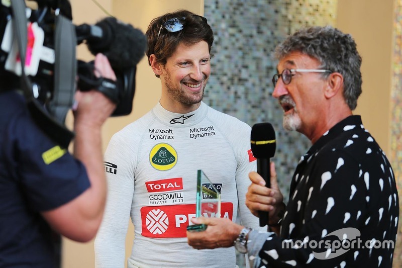 Romain Grosjean, Lotus F1 Team met Eddie Jordan, BBC Televisie