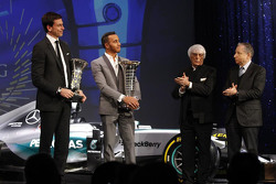 Lewis Hamilton, Mercedes AMG F1, Bernie Ecclestone, Toto Wolff, Mercedes AMG F1 Shareholder and Executive Director and Jean Todt, FIA President