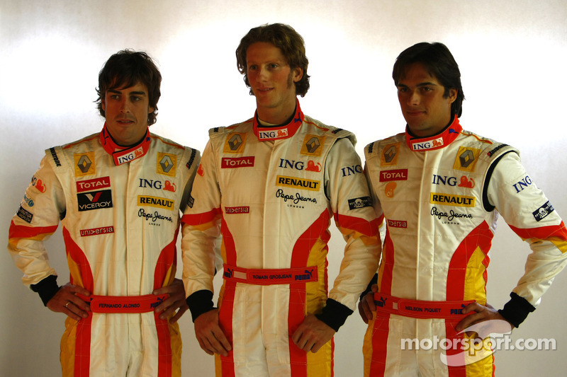 Fernando Alonso, Romain Grosjean en Nelson Piquet Jr