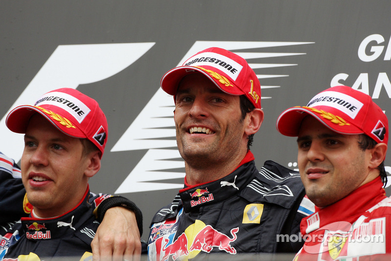 Podio: ganador de la carrera Mark Webber, Red Bull Racing, Sebastian Vettel, Red Bull Racing, el seg