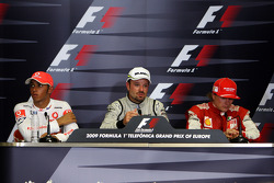 Press conference: race winner Rubens Barrichello, BrawnGP, second place Lewis Hamilton, McLaren Mercedes, third place Kimi Raikkonen, Scuderia Ferrari