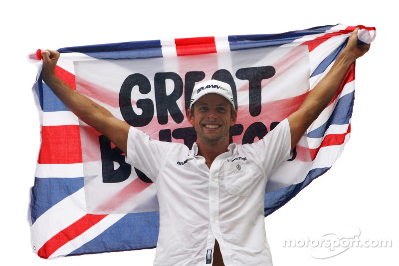 Jenson Button, Brawn GP, feiert den Titelgewinn