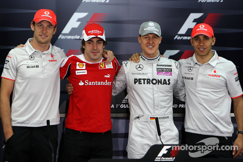 The 4 world champions, Jenson Button, McLaren Mercedes, Fernando Alonso, Scuderia Ferrari, Michael S