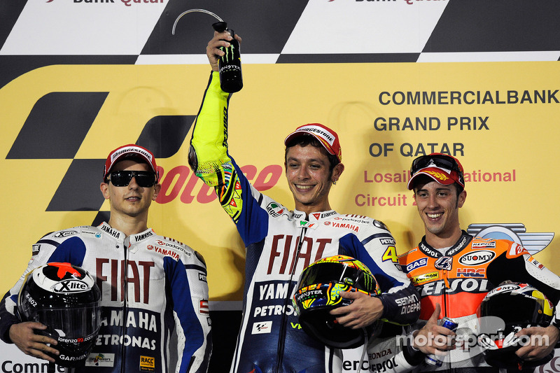 Podio: 1º Valentino Rossi, 2º Jorge Lorenzo, 3º Andrea Dovizioso