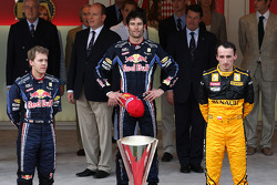 Podium: Sieger Mark Webber, 2. Sebastian Vettel, 3. Robert Kubica